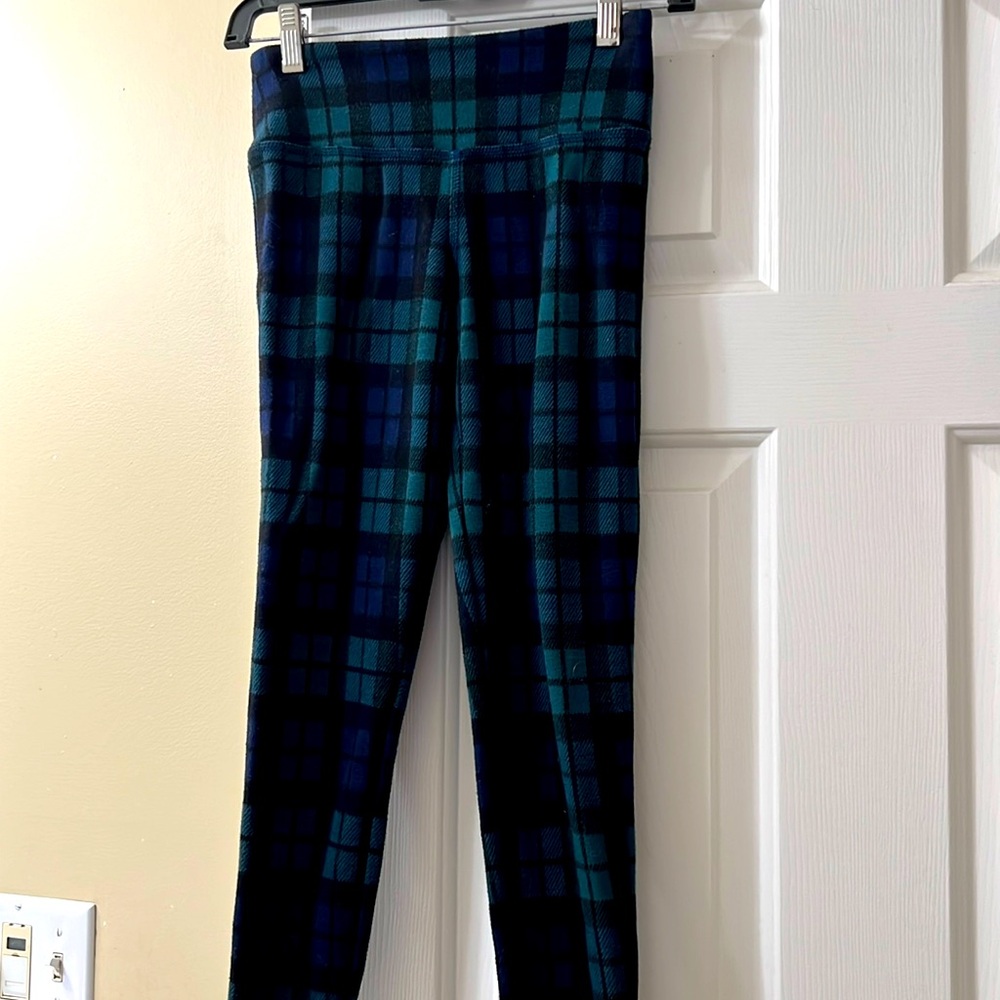 Green and blue plaid pants